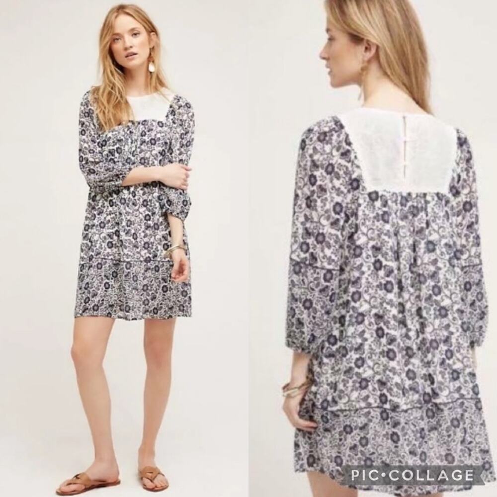 Anthropologie One September Coquille Peasant Dress Floral/Eyelet Cottagecore S